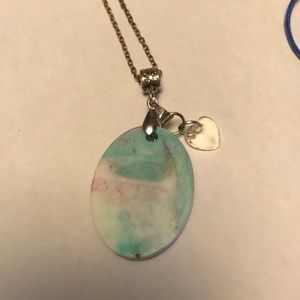 Blue and white and purple necklace